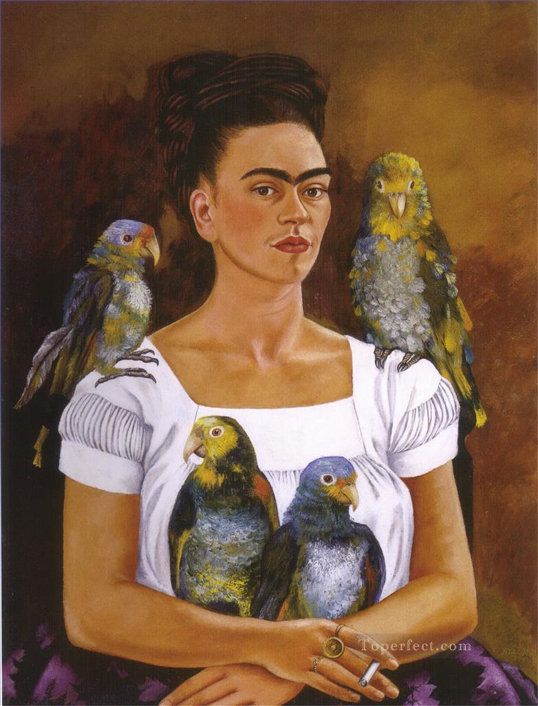 Me and My Parrots feminism Frida Kahlo Oil Paintings